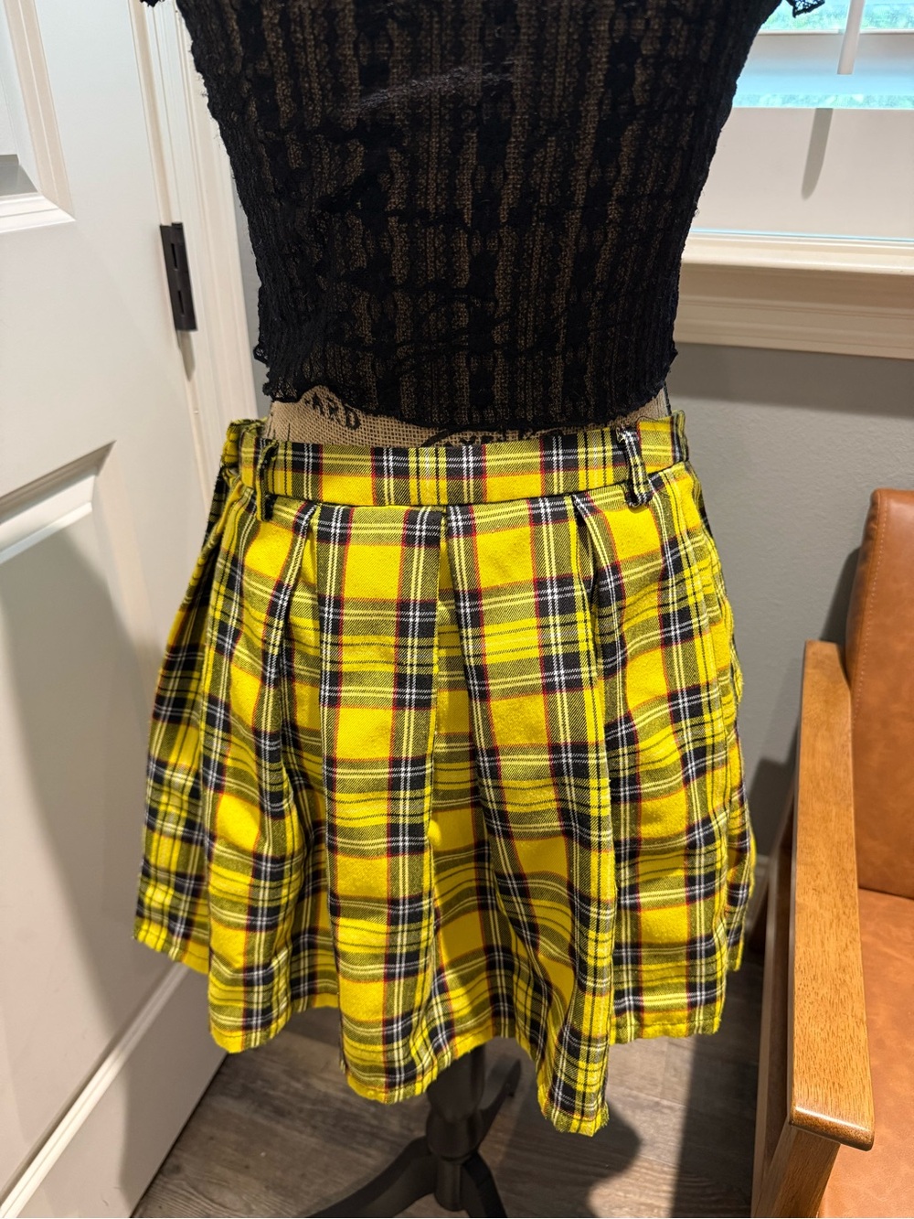 Hot Topic Yellow Black Plaid Pleated Mini Skirt-SKIRT ONLY - Picture 4 of 4